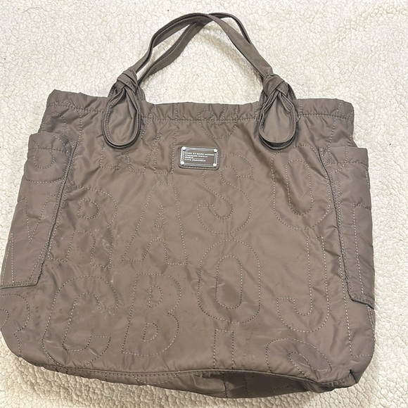 Marc By Marc Jacobs Nylon Quilted Tote Bag Purse Logo Stitching Throughout Gray - Picture 4 of 16